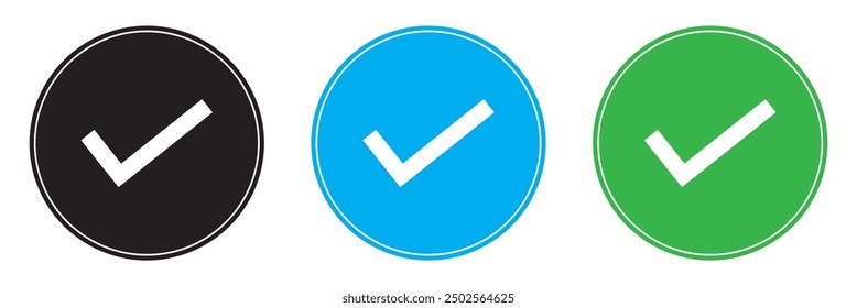 Verified badge icon set. Check mark icon on badge on white background.