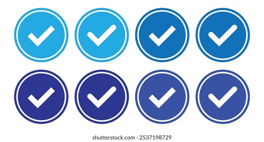 Icono de la insignia verificado Icono de la marca de verificación aprobado por el Vector. Iconos de marca de verificación azul Insignia de certificado Icono de certificación de calidad. Ilustración vectorial. EPS 10.