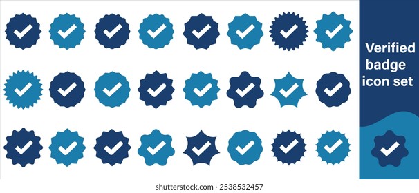  Icono de insignia verificado símbolo de tick Vector azul insignia de verificación aprobado icono de marca de verificación - Icono de certificación de calidad . perfil oficial de Cuenta