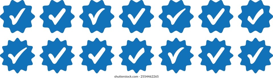 Verified badge icon tick symbol vector approved check mark icon. Blue checkmark icons - Certificate badge Quality certify icon. Check mark vector icon. Checkmark Illustration.