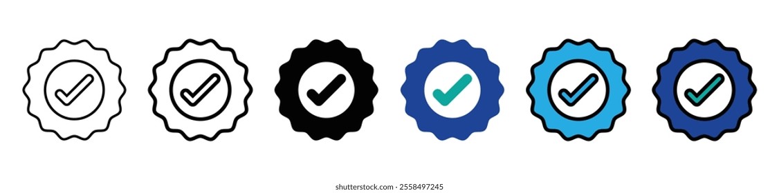 Verified badge icon tick symbol Vector blue verification badge approved check mark icon - Quality certify icon . official account profile verify