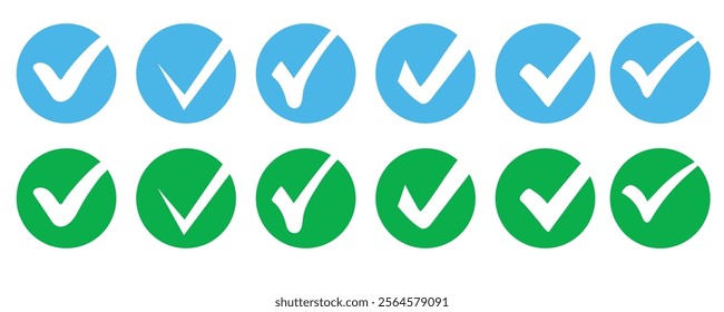 Verified badge icon tick symbol vector approved check mark icon. Illustration of green checkmark, ok button, achievement badge, right answer, approval, confirm.