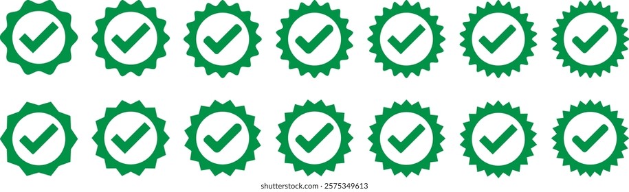 Verified badge icon tick symbol vector approved check mark icon. Guaranteed signs. Vector. Green Certificate badge Quality certify icon. Set of Verified badge symbol collection. Profile verified badge