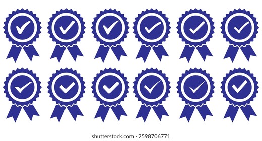 Verified badge icon tick symbol vector approved check mark icon. Set of Verified badge symbol collection. Profile verified badge. Guaranteed signs. Vector. Blue Certificate badge Quality certify icon