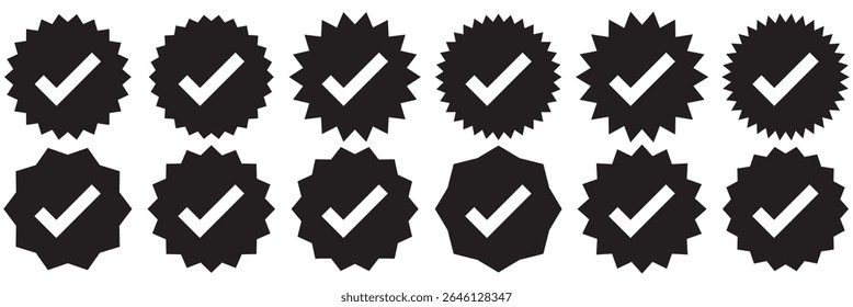 Verified badge icon tick symbol vector approved check mark icon. Profile verified badge. Guaranteed signs. Vector. Set of Verified badge symbol collection. black Certificate badge Quality certify icon