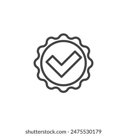 Icono de línea de insignia verificada. signo de estilo lineal para concepto móvil y Diseño web. Marca de verificación dentro de un Vector de esquema de insignia. Símbolo de verificación, ilustración de logotipo. Vector gráfico