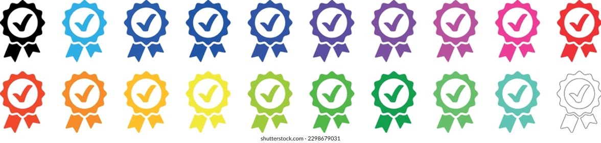 Verified badge profile set. Instagram verified badge. Social media account verification icons. Blue check mark icon. Profile verified badge. Guaranteed signs. Approval check vector icon. correct badge