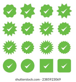 Verified badge profile set Verified badge. Valid. Social media account verification icon. Green check mark icon. Vector 10 episodes.