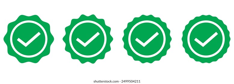 Verified badge profile set Verified badge. Valid. Social media account verification icon. Green check mark icon. Vector illustration.