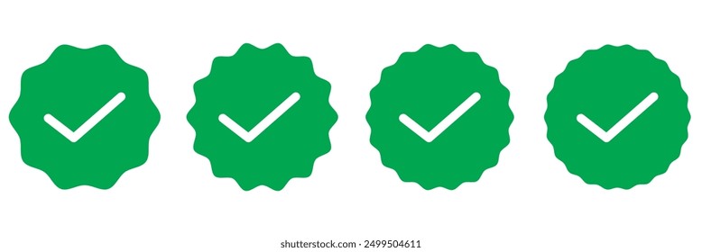 Verified badge profile set Verified badge. Valid. Social media account verification icon. Green check mark icon.