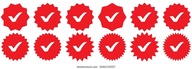 Verified badge profile set. Verified badge. Valid. Social media account verification icon. Verify badge. Red Verified badge icon set. Set of verified badges
