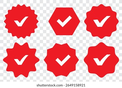 Verified badge profile set. Verified badge. Valid. Social media account verification icon. Verify badge. Red Verified badge icon set. Set of verified badges 