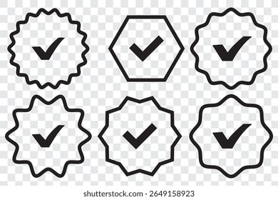 Verified badge profile set. Verified badge. Valid. Social media account verification icon. Verify badge. Red Verified badge icon set. Set of verified badges 