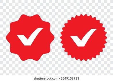 Verified badge profile set. Verified badge. Valid. Social media account verification icon. Verify badge. Red Verified badge icon set. Set of verified badges 