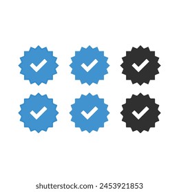 Conjunto de insignias verificado. Iconos de verificación de Perfil azul. Marca de verificación. Insignias de Aprobación icono de Cuenta de medios sociales.