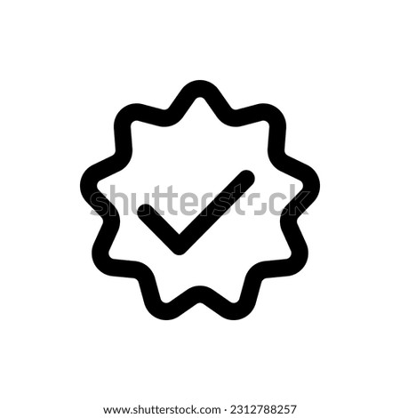Verified badge or stamp outline vector icon. Approved, verification, checkmark symbol. Social media verify icon.
