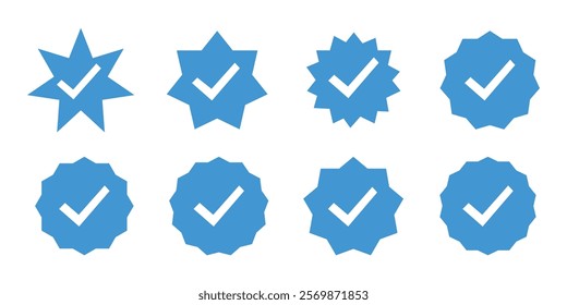 Verified badge vector icons. Social media and Profiles. Verified badge icon. Verification icons on Isolated check marks. Guaranteed signs. Vector illustration. 