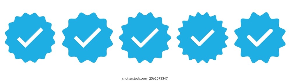  Verified badge vector icons. Verification symbol set. Social media account verification icons. Blue check mark icon. Profile verified badge. 