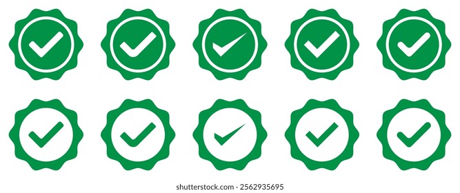 Verified badges. Verified badge profile set Verify badge. Valid. Social media account verification icon. Set of verified badge. Green check mark icon. Green Verified badge icon set