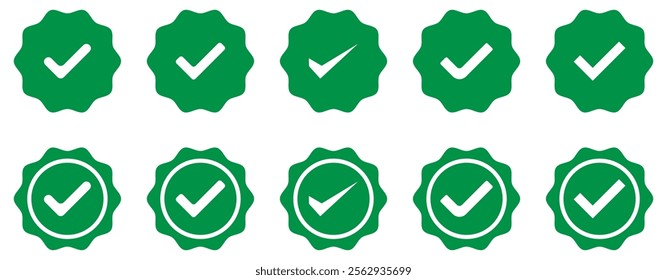 Verified badges. Verified badge profile set Verify badge. Valid. Social media account verification icon. Green check mark icon. Set of verified badge. Green Verified badge icon set