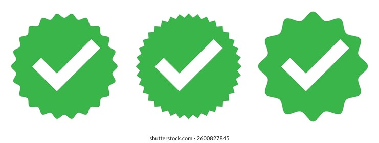 Verified badges. Verified badge profile set. Instagram verified badge. Social media account verification icons. Green check mark icon. Profile verification badge.Guaranteed sign.Green verified badge.