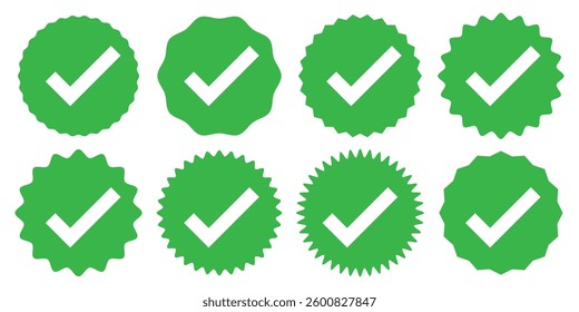 Verified badges. Verified badge profile set. Instagram verified badge. Social media account verification icons. Green check mark icon. Profile verification badge.Guaranteed sign.Green verified badge.