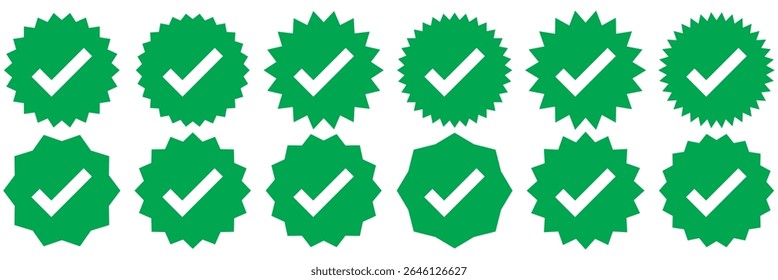 Verified badges. Verified badge profile set Verify badge. Valid. Social media account verification icon. Green check mark icon. Set of verified badge. Green Verified badge icon set
