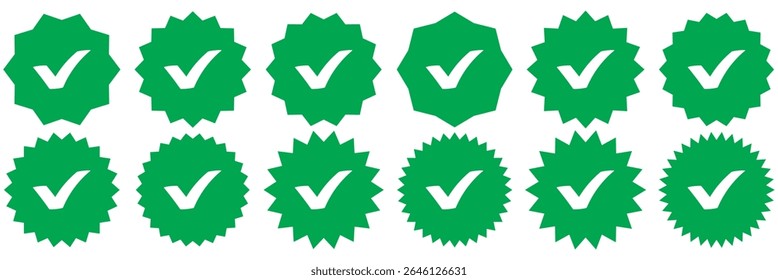 Verified badges. Verified badge profile set Verify badge. Valid. Social media account verification icon. Green check mark icon. Set of verified badge. Green Verified badge icon set