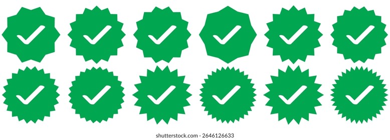 Verified badges. Verified badge profile set Verify badge. Valid. Social media account verification icon. Green check mark icon. Set of verified badge. Green Verified badge icon set