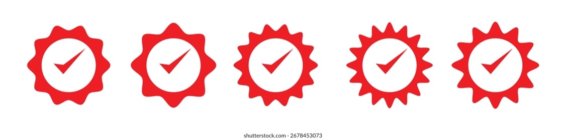 Insignias verificadas. Conjunto de perfiles de insignia verificado. Válido. Icono de verificación de Cuenta de redes sociales. Conjunto de iconos de insignia verificado EPS10