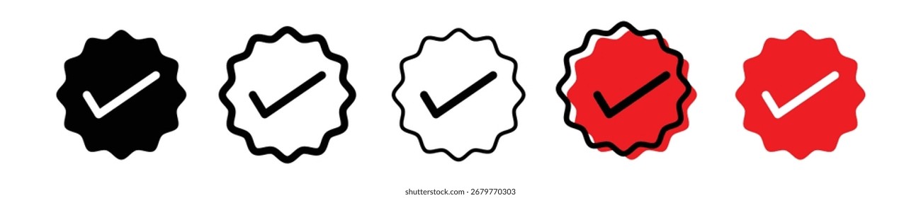 Insignias verificadas. Conjunto de perfiles de insignia verificado. Válido. Icono de verificación de la Cuenta de redes sociales. Conjunto de insignia verificada. Conjunto de iconos de insignia verificado verde EPS10