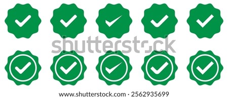 Verified badges. Verified badge profile set Verify badge. Valid. Social media account verification icon. Green check mark icon. Set of verified badge. Green Verified badge icon set