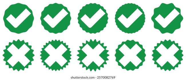 Verified badges. Verified badge vector icons. Verification symbol set. Social media account verification icons. Green check mark icon. Profile verified badge.