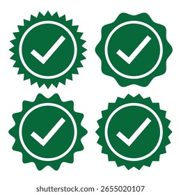 Verified badges. Verified badge vector icons. Verification symbol set. Green verified whatsapp account icon. Social media account verification icon. eps 10