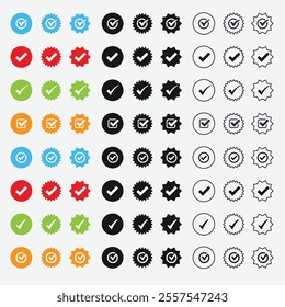 Verified badges. Profile verified badge. Verification symbol set. Verified badge icons. Social media account verification icons with colorful