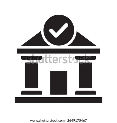 Verified bank icon with a checkmark symbolizing a secure financial institution An approved building for safe banking transactions and successful money payments