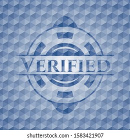 Verified blue polygonal emblem. Vector Illustration. Detailed.