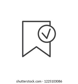 Verified bookmark outline icon. linear style sign for mobile concept and web design. Bookmark with check mark simple line vector icon. Symbol, logo illustration. Pixel perfect vector graphics