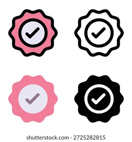 Iconos verificados de la insignia del cheque para la confianza del comercio electrónico conveniente para los App móviles, los App del Web y los medios impresos. Múltiples iconos de estilo, 