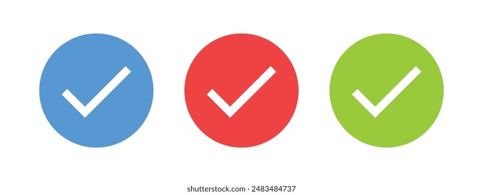 Verified check mark set blue, red, and green icon sign vector