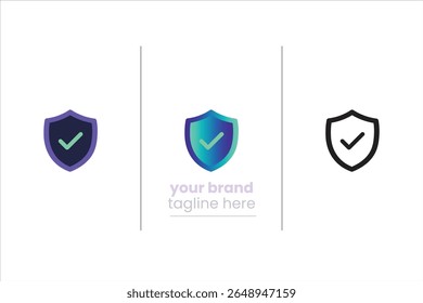 Icono verificado del escudo del cheque en 3 estilos – gradiente, plano, monocromo. Perfecto para seguridad App, verificación, insignias de Aprobación del sistema.