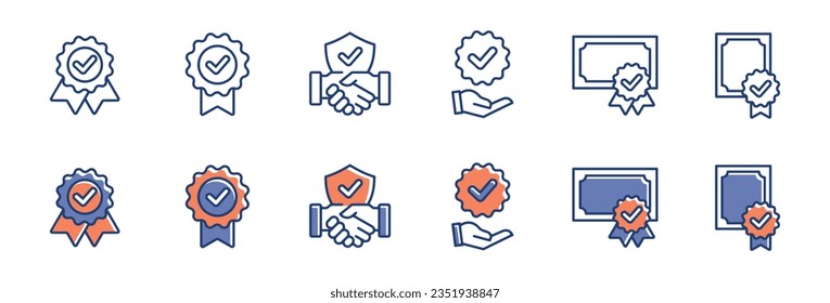 verified checkmark guarantee icon set trust warranty agreement badge symbol illustration confirms approval mark vector design