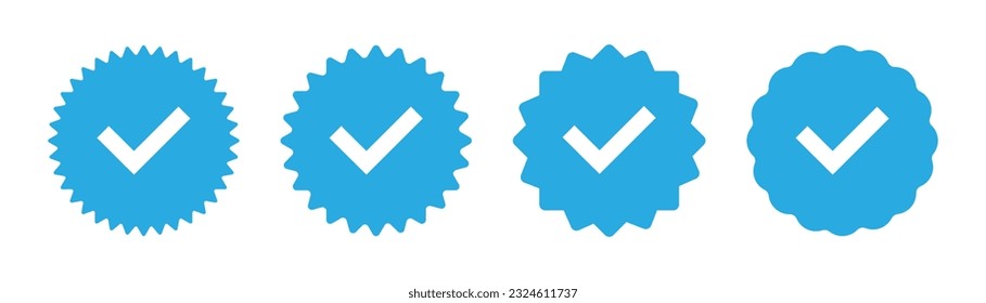 Verified checkmark tick. Approved checkmark icon. Verified badge in blue. Approve checkmark tick. Blue verify symbol