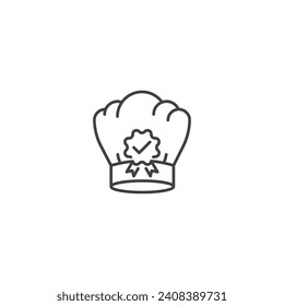 Chef verificado, sombrero de chef de chequeo de medallas. Plantilla de etiqueta de icono del logotipo del vector