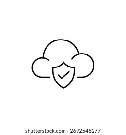 Segurança de nuvem verificada, armazenamento de dados confiável, serviços seguros, informações protegidas on-line aprovadas. Escudo, marca de seleção. Pixel perfeito, ícone de vetor de traçado editável