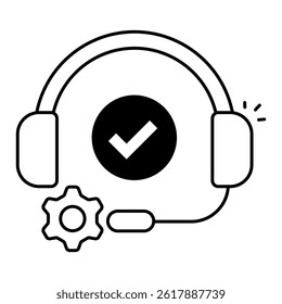 Verified Customer Support. Headset with checkmark and support gear icon for secure assistance services