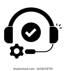 Verified Customer Support. Headset with checkmark and support gear icon for secure assistance services