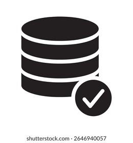 Ícone do banco de dados verificado com uma marca de seleção para conclusão de dados bem-sucedida Um símbolo para um servidor aprovado fazer backup de um armazenamento sincronizado válido e atualizar o sistema