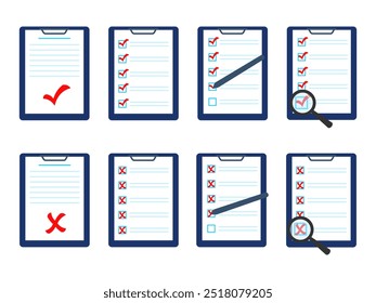 Documento verificado. Lista de comprobación. Cuestionario, Encuesta, Portapapeles, lista de tareas. Lista de comprobación con lupa