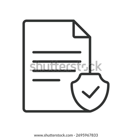 Verified document icon in line design. verified, document, check, approval, protection, file, shield on white background vector. Verified document editable stroke icon